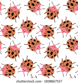 Creative seamless pattern with colorful hand drawn beetles. Colorful print for any design.	