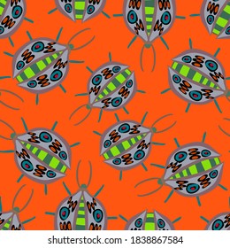Kreatives, nahtloses Muster mit bunten, handgezeichneten Käfern. Farbenprächtiger Druck für jedes Design.	