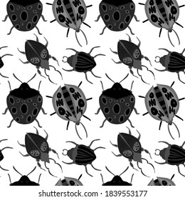 Creative seamless pattern with colorful hand drawn beetles. Colorful print for any design.	