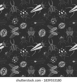 Creative seamless pattern with colorful hand drawn beetles. Colorful print for any design.	