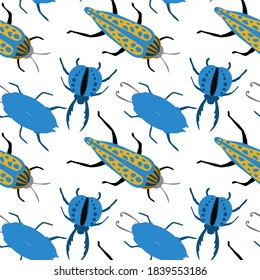 Creative seamless pattern with colorful hand drawn beetles. Colorful print for any design.	