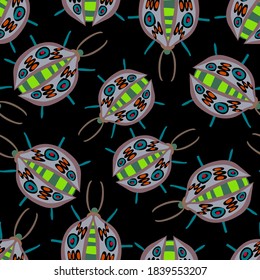 Creative seamless pattern with colorful hand drawn beetles. Colorful print for any design.	