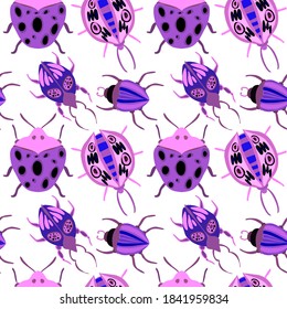 Creative seamless pattern with colorful hand drawn beetles. Colorful print for any design.	