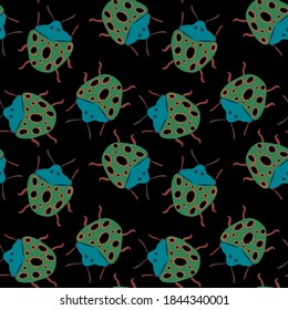 Creative seamless pattern with colorful hand drawn beetles. Colorful print for any design.	