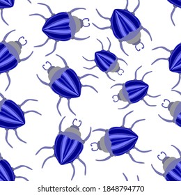 Creative seamless pattern with colorful hand drawn beetles. Colorful print for any design.	