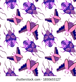 Creative seamless pattern with colorful hand drawn beetles. Colorful print for any design.	