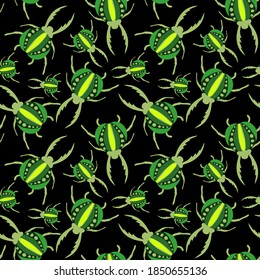 Creative seamless pattern with colorful hand drawn beetles. Colorful print for any design.	