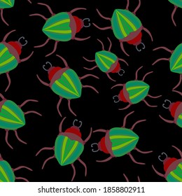 Creative seamless pattern with colorful hand drawn beetles. Colorful print for any design.	
