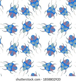 Creative seamless pattern with colorful hand drawn beetles. Colorful print for any design.	