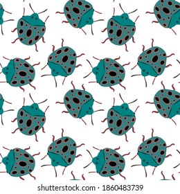Creative seamless pattern with colorful hand drawn beetles. Colorful print for any design.	