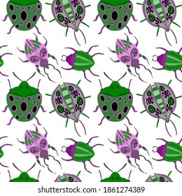 Kreatives, nahtloses Muster mit bunten, handgezeichneten Käfern. Farbenprächtiger Druck für jedes Design.	