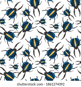 Creative seamless pattern with colorful hand drawn beetles. Colorful print for any design.	