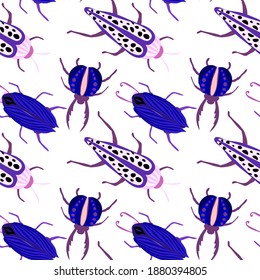 Creative seamless pattern with colorful hand drawn beetles. Colorful print for any design.	