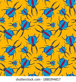 Creative seamless pattern with colorful hand drawn beetles. Colorful print for any design.	