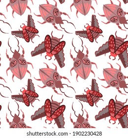 Creative seamless pattern with colorful hand drawn beetles. Colorful print for any design.	