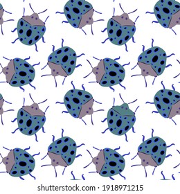 Creative seamless pattern with colorful hand drawn beetles. Colorful print for any design.	