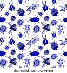 Creative seamless pattern with colorful hand drawn beetles. Colorful print for any design.	