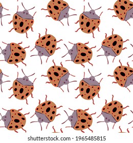 Creative seamless pattern with colorful hand drawn beetles. Colorful print for any design.	