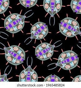 Creative seamless pattern with colorful hand drawn beetles. Colorful print for any design.	