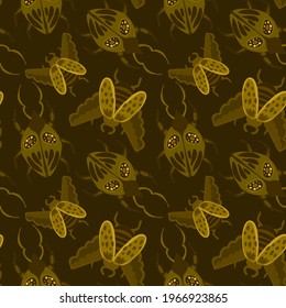 Creative seamless pattern with colorful hand drawn beetles. Colorful print for any design.	