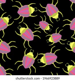 Creative seamless pattern with colorful hand drawn beetles. Colorful print for any design.	