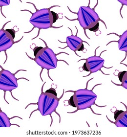 Creative seamless pattern with colorful hand drawn beetles. Colorful print for any design.	