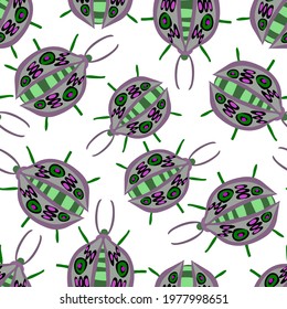 Creative seamless pattern with colorful hand drawn beetles. Colorful print for any design.	