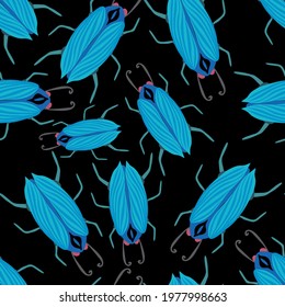 Creative seamless pattern with colorful hand drawn beetles. Colorful print for any design.	