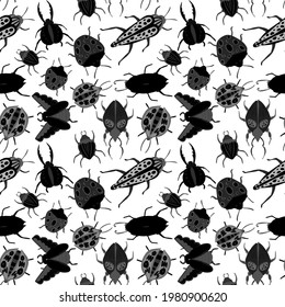 Creative seamless pattern with colorful hand drawn beetles. Colorful print for any design.	
