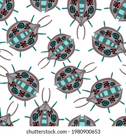 Creative seamless pattern with colorful hand drawn beetles. Colorful print for any design.	