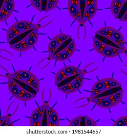 Creative seamless pattern with colorful hand drawn beetles. Colorful print for any design.	