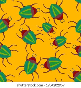 Creative seamless pattern with colorful hand drawn beetles. Colorful print for any design.	