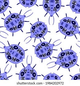 Creative seamless pattern with colorful hand drawn beetles. Colorful print for any design.	