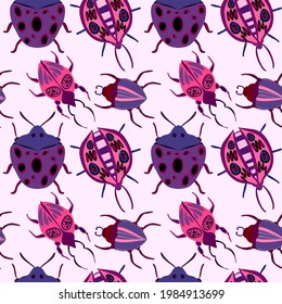 Creative seamless pattern with colorful hand drawn beetles. Colorful print for any design.	