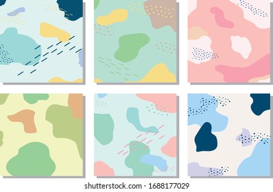 Creative seamless pattern with colorful stains, lines and shapes of various texture. Stylish abstract backdrop. Vector illustration in Memphis style for wrapping paper, wallpaper.