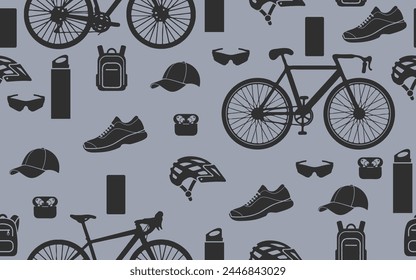 creative seamless pattern cycling accessories repeatable vector pattern texture background travel trip cycling boys things tours wallpaper, fabric, textile, travel items, print