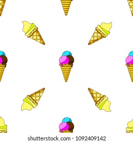 Creative seamless pattern with delicious ice cream in cone.