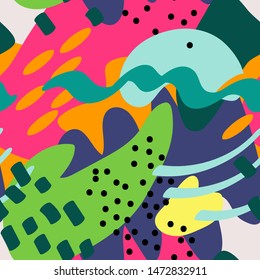 Creative seamless pattern with different  colorful shapes.