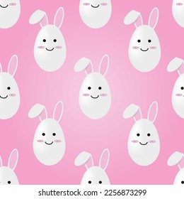 Creative seamless pattern with easter bunny face on the egg. Fashion endless background with funny  rabbit. Viva magenta website banner with hare. Backdrop in asian style. Spring holiday poster.