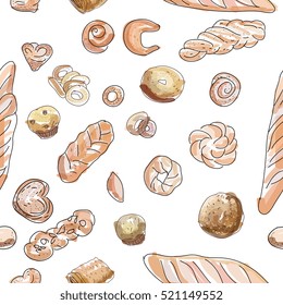 Creative seamless pattern of eco food isolated icons for design paper, wallpaper, packaging, web, menu, background. Watercolor hand drawn. Vector illustration.