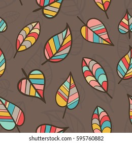 Creative Seamless Pattern with Fall Leaves. Continuous Floral Colored Pattern for Cloth, Fabric, Textile, Tissue.