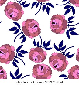 Patrón creativo sin costuras con flores de estilo étnico. Decoración floral. Patrón tradicional de paisajes. Textil de diseño textil.Patrón inmaterial tribal étnico. Arte asiático.