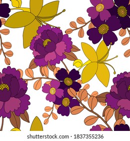 Creative seamless pattern with flowers in ethnic style. Floral decoration. Traditional paisley pattern. Textile design texture.Tribal ethnic vintage seamless pattern. Asian art.