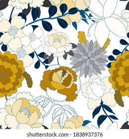 Creative seamless pattern with flowers in ethnic style. Floral decoration. Traditional paisley pattern. Textile design texture.Tribal ethnic vintage seamless pattern. Asian art.	