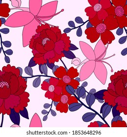 Creative seamless pattern with flowers in ethnic style. Floral decoration. Traditional paisley pattern. Textile design texture.Tribal ethnic vintage seamless pattern. Asian art.	