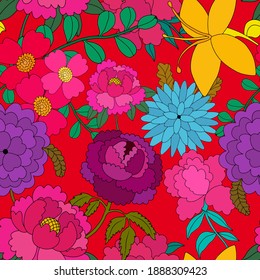 Creative seamless pattern with flowers in ethnic style. Floral decoration. Traditional paisley pattern. Textile design texture.Tribal ethnic vintage seamless pattern. Asian art.	