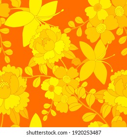 Creative seamless pattern with flowers in ethnic style. Floral decoration. Traditional paisley pattern. Textile design texture.Tribal ethnic vintage seamless pattern. Asian art.	