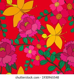 Creative seamless pattern with flowers in ethnic style. Floral decoration. Traditional paisley pattern. Textile design texture.Tribal ethnic vintage seamless pattern. Asian art.	