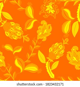 Creative seamless pattern with flowers and leaves in ethnic style. Floral decoration. Traditional paisley pattern. Textile design texture.Tribal ethnic vintage seamless pattern.	
