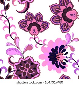 Creative seamless pattern with flowers and leaves in ethnic style. Floral decoration. Traditional paisley pattern. Textile design texture.Tribal ethnic vintage seamless pattern.	